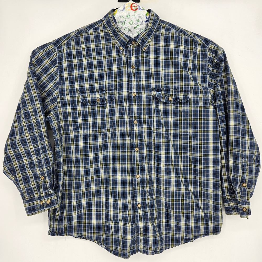 Carhartt Shirt Mens 2XL Button Down Blue Yellow Plaid Long Sleeve Workwear